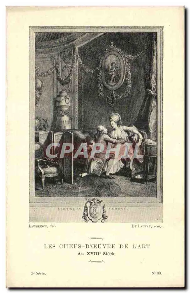 Um momento — Os chefes-obra da arte — Século XVIII — 3ª série, n° 33 — Lawreince, del. — De Launay, escult. - Frente