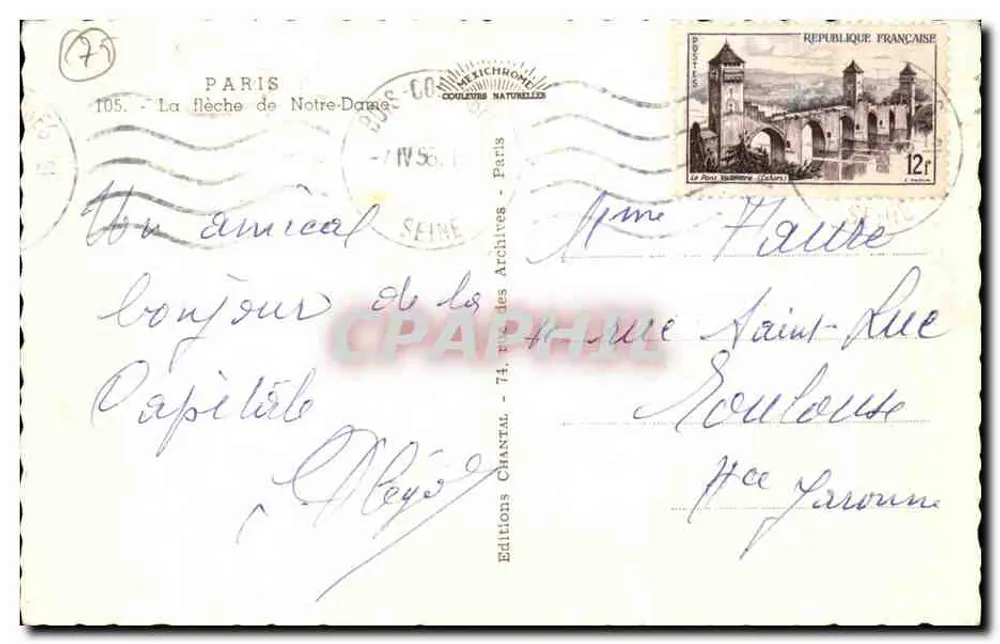 Paris - Vista da ponta da Catedral de Notre-Dame — Éditions Chantal - Verso