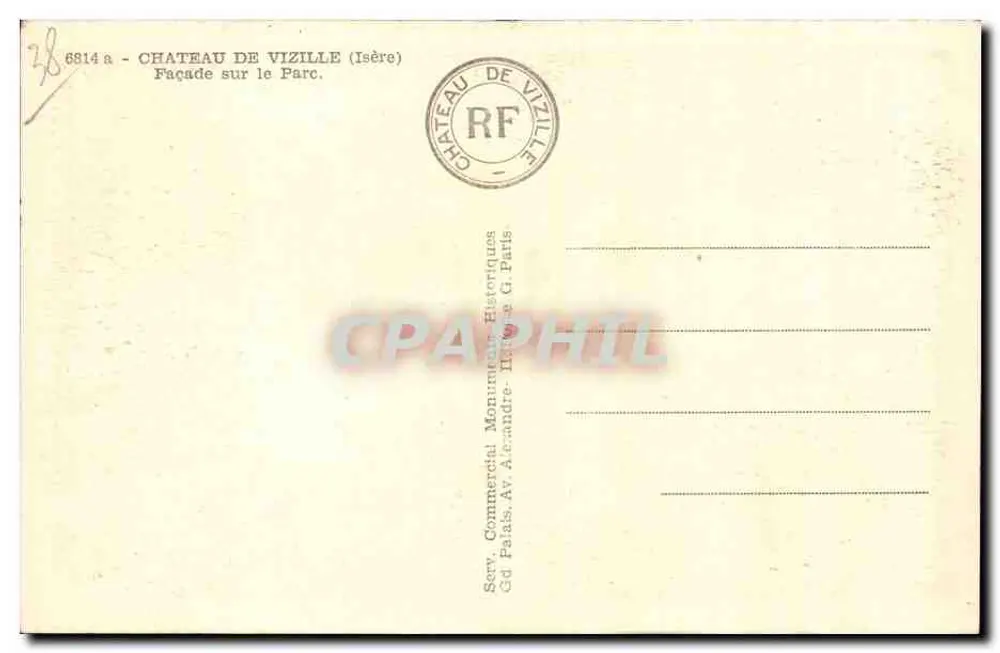 Castelo de Vizille — Fachada sobre o parque — Serv. Comercial Monumentos Históricos, Paris - Verso
