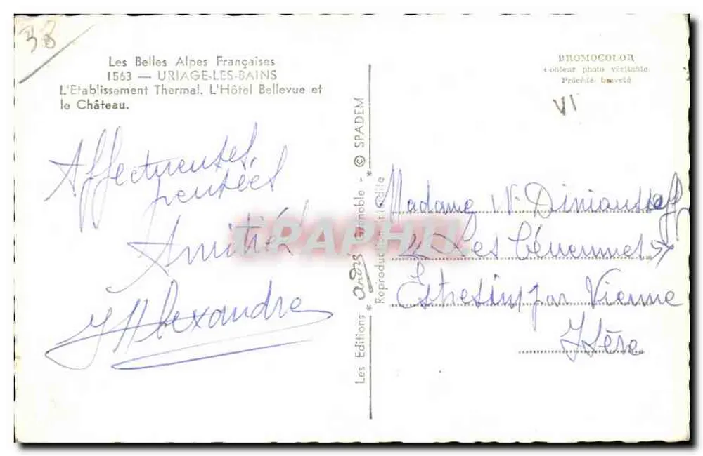 Uriage-les-Bains — Das Thermalbad, das Hotel Bellevue und das Schloss — Éditions André - Rückseite