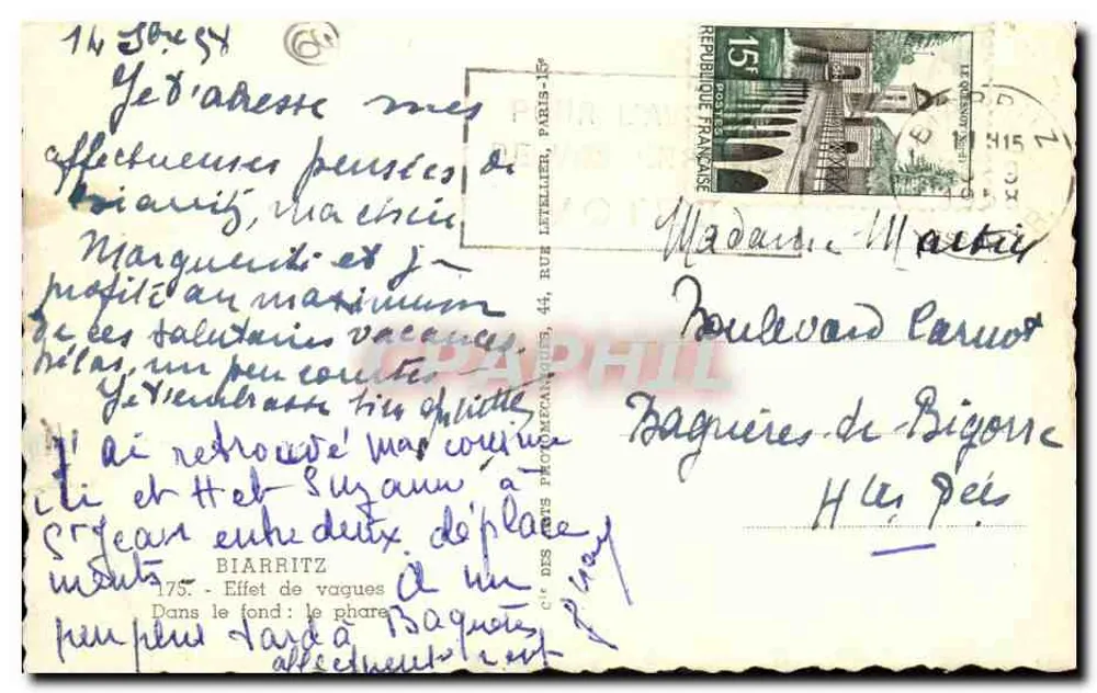 Biarritz — Efeito de ondas em Bagaties — C.A.B. n°175 - Verso
