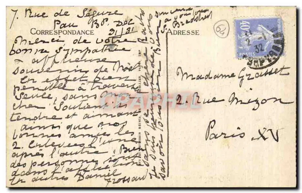 PAU — Vista sobre o Gave — LL. n° 105 - Verso