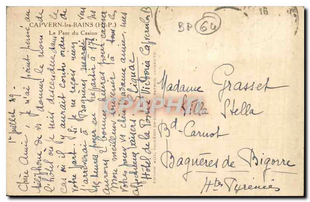 Capvern-les-Bains (H.P.) — Il Parco del Casinò — Edizione Alès, Alta Garonna - Verso