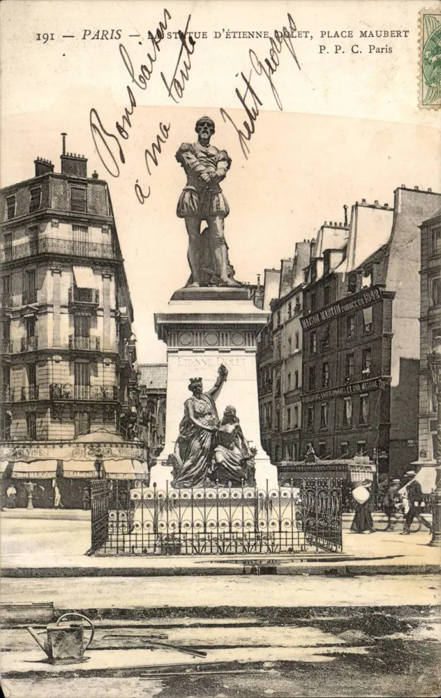 Paris — A estátua de Étienne Dolet, praça Maubert — P.P.C. Paris - Frente