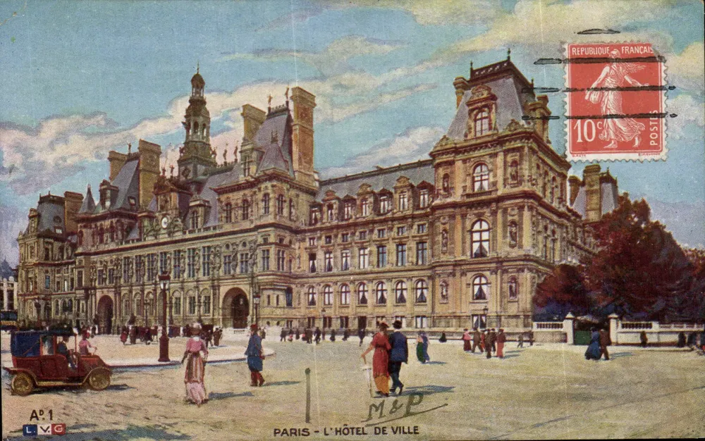 Paryż - Hotel de Ville — kolorowana wersja — wydawca M&P, nr A°1 - Awers
