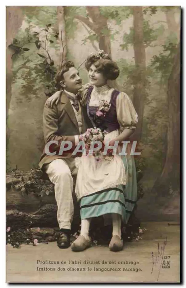 Paar im Wald — Nutzen Sie den diskreten Schatten dieses Schutzes — A.N. Paris n°1137 - Vorderseite
