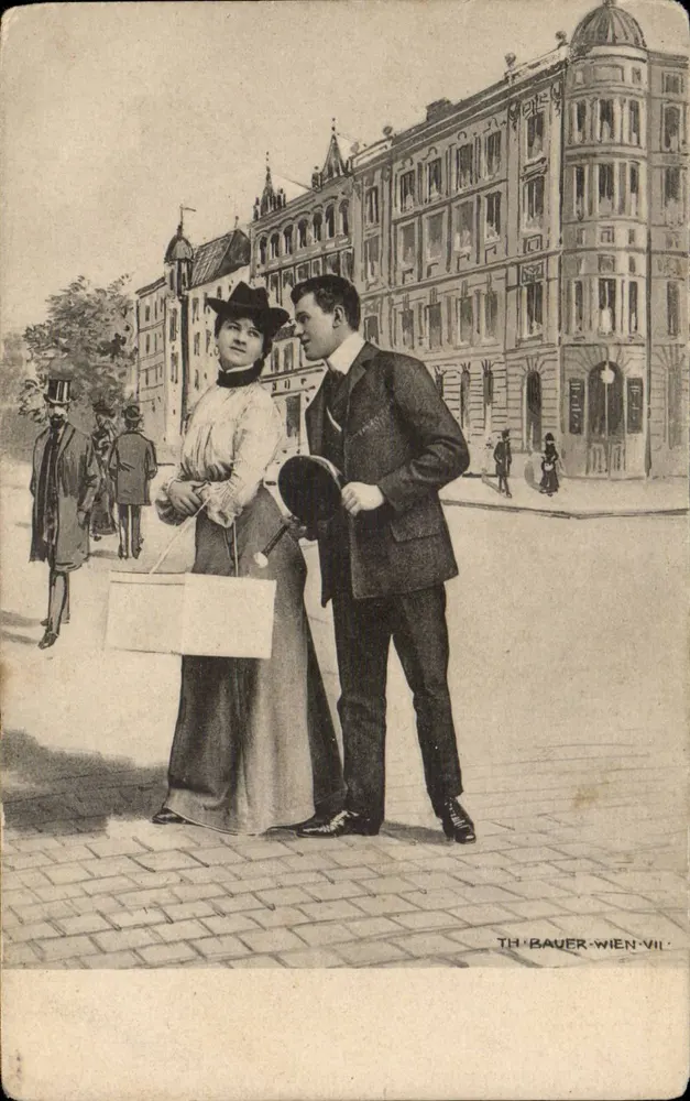 Junges Paar auf einer Straße in Wien — TH. BAUER-WIEN-VII - Vorderseite