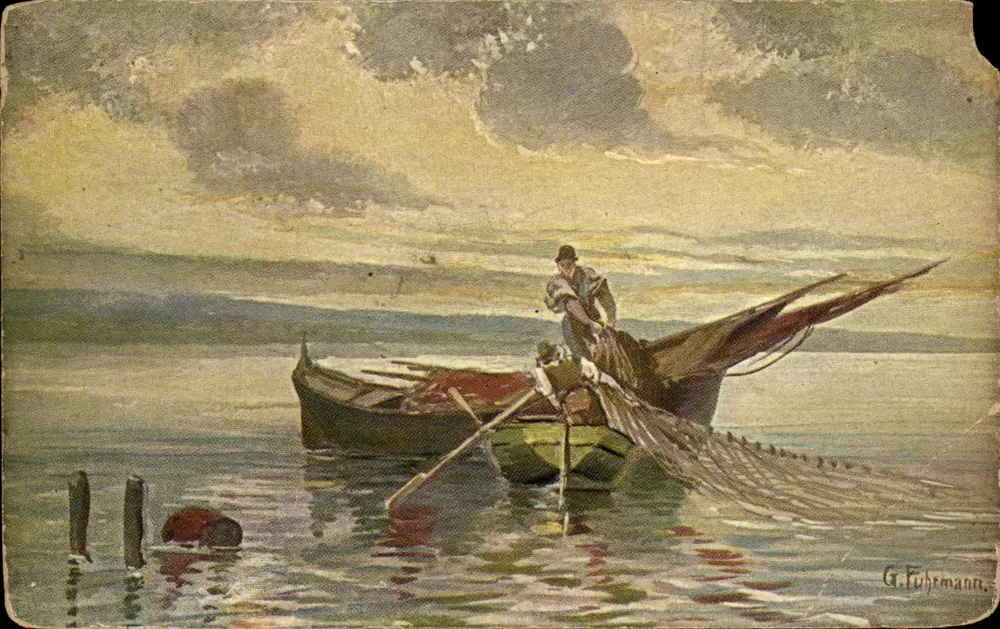 Pescador com rede — cena lacustre — G. Fuhemmann, Série 504 - Frente