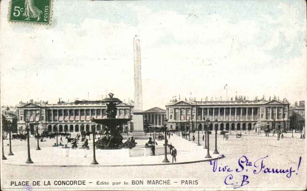 Praça da Concórdia — Obelisco e Fonte — Editada pelo Bon Marché - Paris - Frente