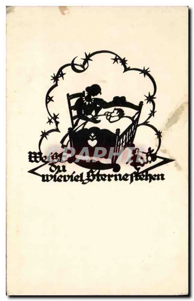 Mulher sentada perto de um berço — texto em alemão — editor Hess. Heimat-Verlag, Darmstadt - Frente