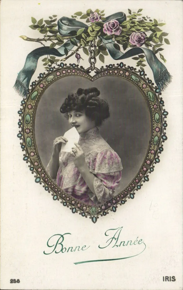 Frau in einem Herzen-Rahmen — 'Frohes Neues Jahr' — IRIS n°258 - Vorderseite