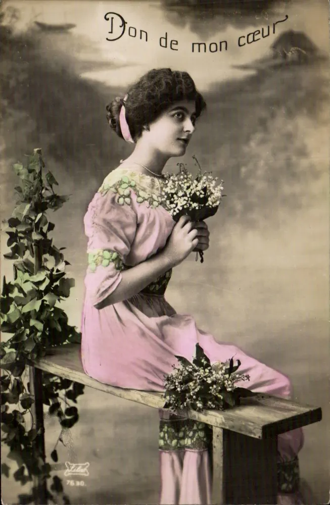 Junge Frau in einem rosa Kleid — Geschenk meines Herzens — J. Tillet, Nr. 7530 - Vorderseite