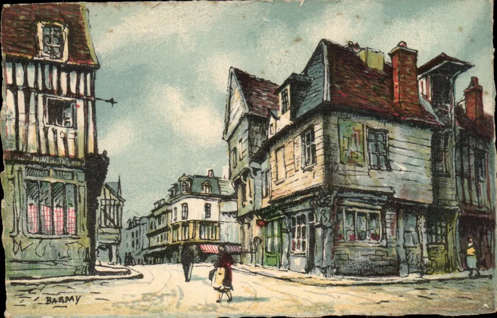 Aussicht auf eine Straße in Louviers — signiertes Zeichnung von Babmy — Verlag Louviers, Nr. 3023 B - Vorderseite