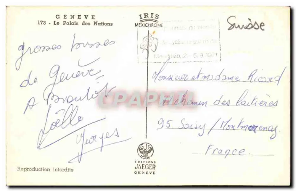 O Palácio das Nações — Genebra — Éditions Jaeger - Verso