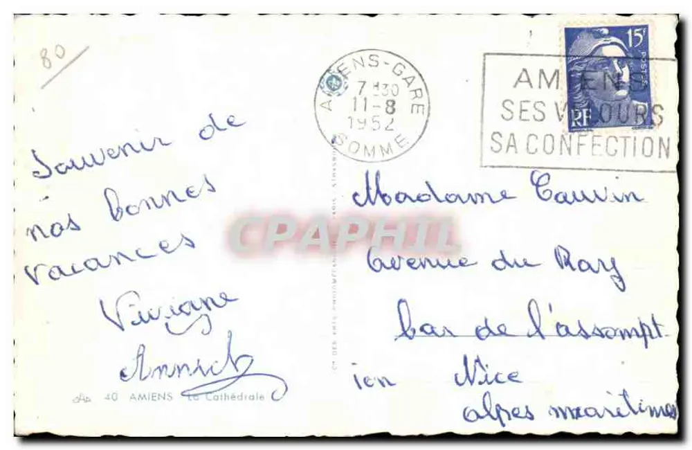 Amiens — Catedral — Bilhete postal antigo n°40, editada pela Confection Amiens - Verso