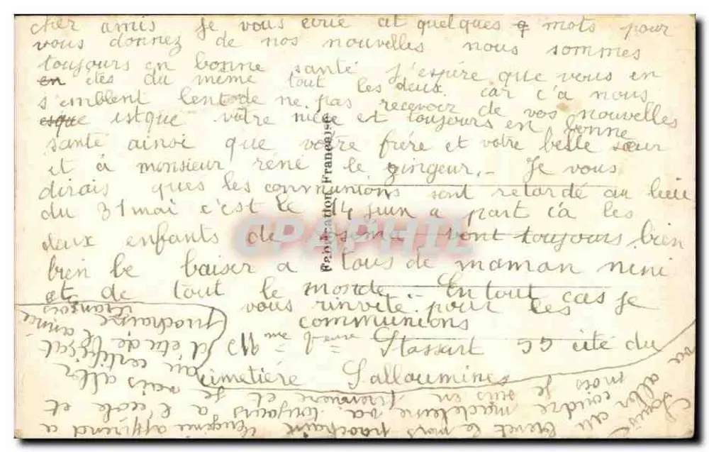 Junge Mann und junge Frau — romantische Szene — gedruckter und handschriftlicher Text - Rückseite