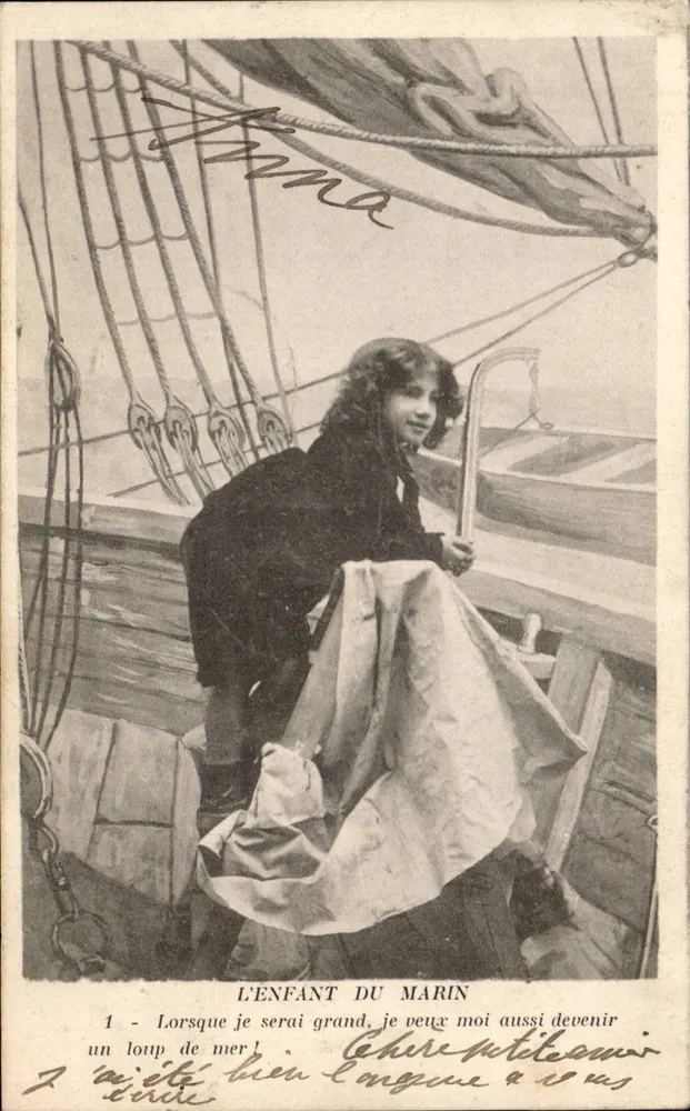 Das Kind des Seemanns — Motiv: junges Mädchen auf einem Segelschiff — Verlag nicht sichtbar - Vorderseite