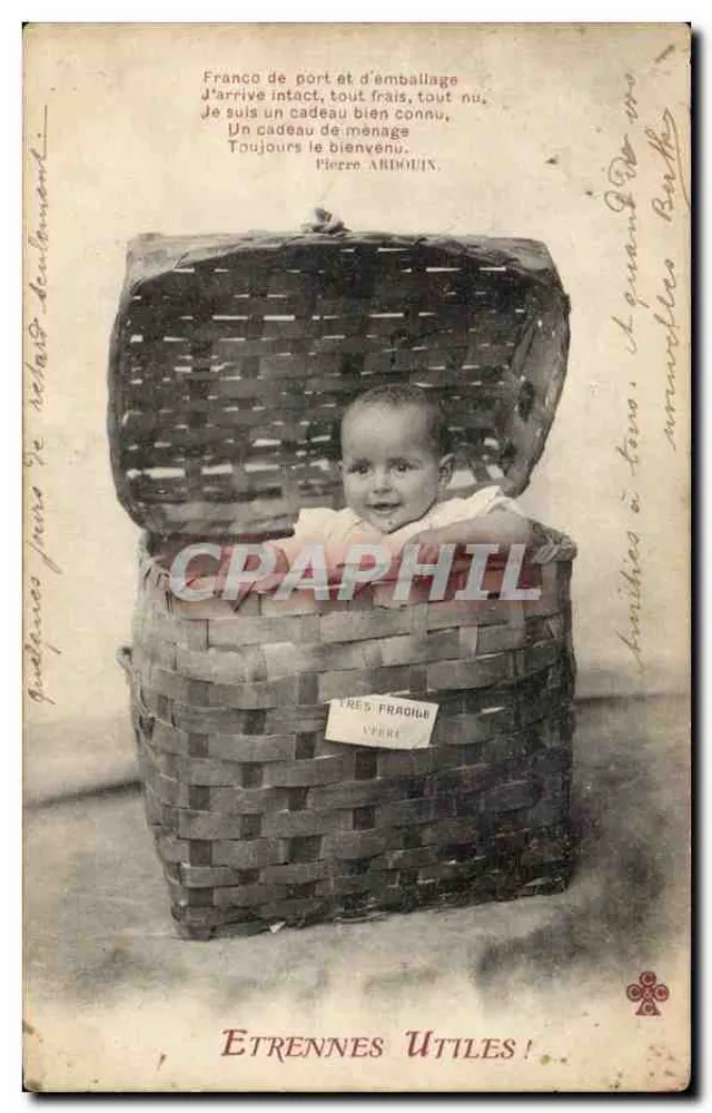 Baby in einem Korb — Werbe-Karteikarte — Pierre ARDOUIN, Nr. 15 - Vorderseite