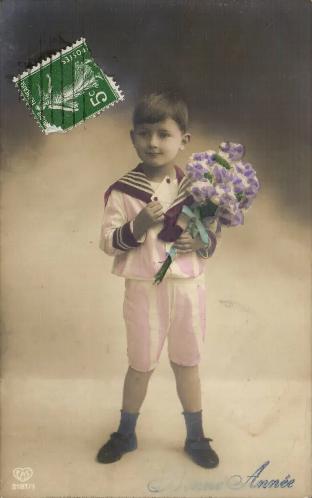 Kind in Seemannsuniform — mit Blumenstrauß — Verlag FAS n°3181/1 - Vorderseite