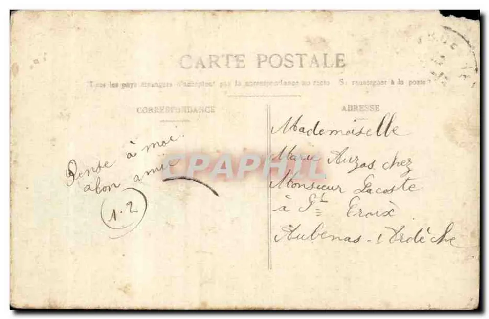 Liebespaar — gedruckter Text 'M'AIMEZ-VOUS UN PEU ?' — Verlag '124-B' und 5c Französische Republik Briefmarke - Rückseite