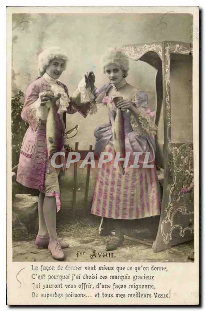 Zwei junge Frauen in Karnevalskostümen — 1. APRIL — Verlag A.3. Paris - Vorderseite