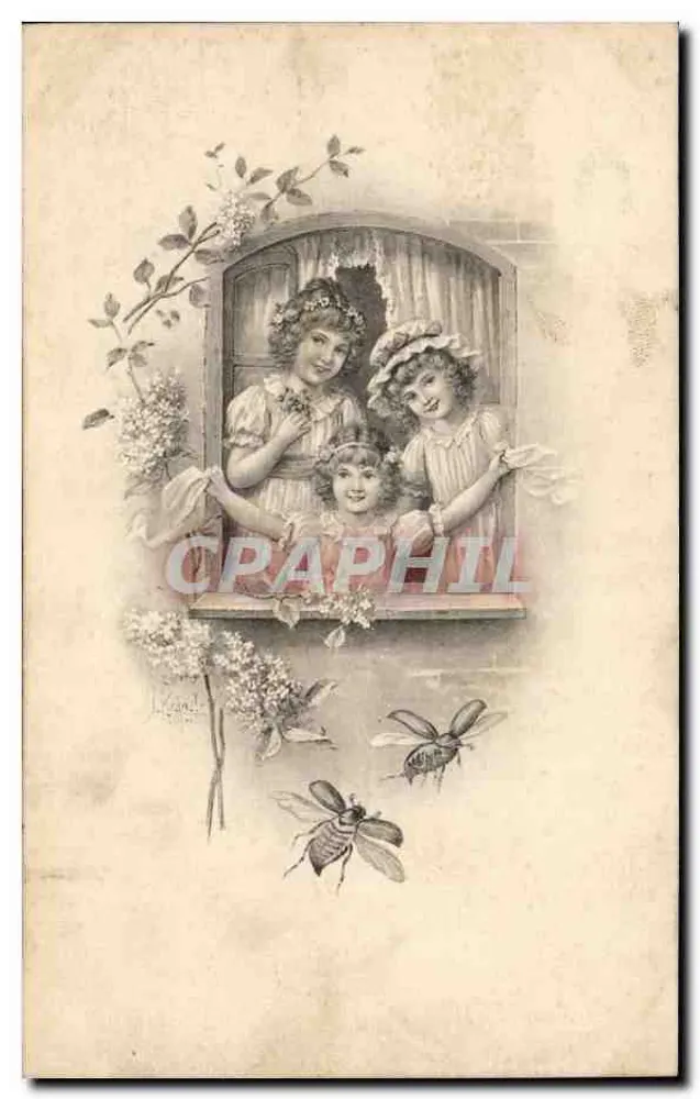 Drei junge Mädchen am Fenster — Illustration von Leonard — Verleger nicht sichtbar - Vorderseite
