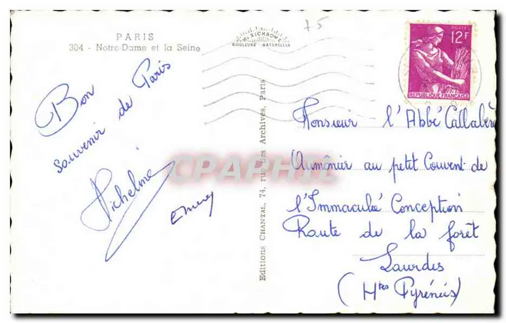 Notre-Dame de Paris — vista da catedral e da Seine — Éditions Chantal - Verso