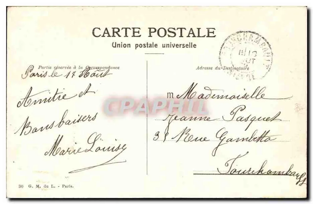 Paris - Capela Santa - Palácio da Justiça — editor G.M. du L. n°30 - Verso