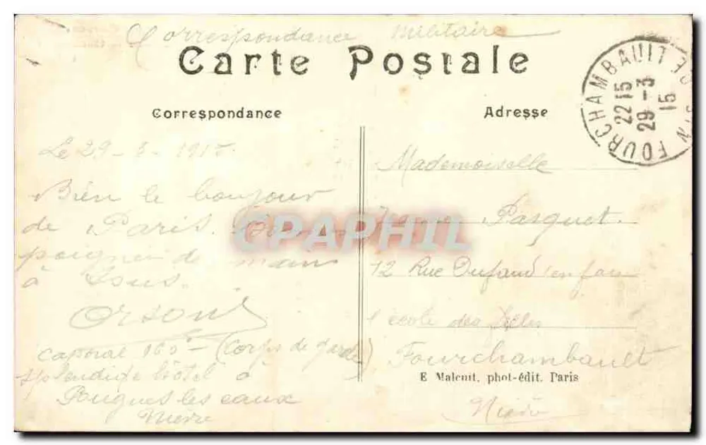 Paris — Cour du Carrousel — Monument de Gambetta — E.M. n°5141 - Verso