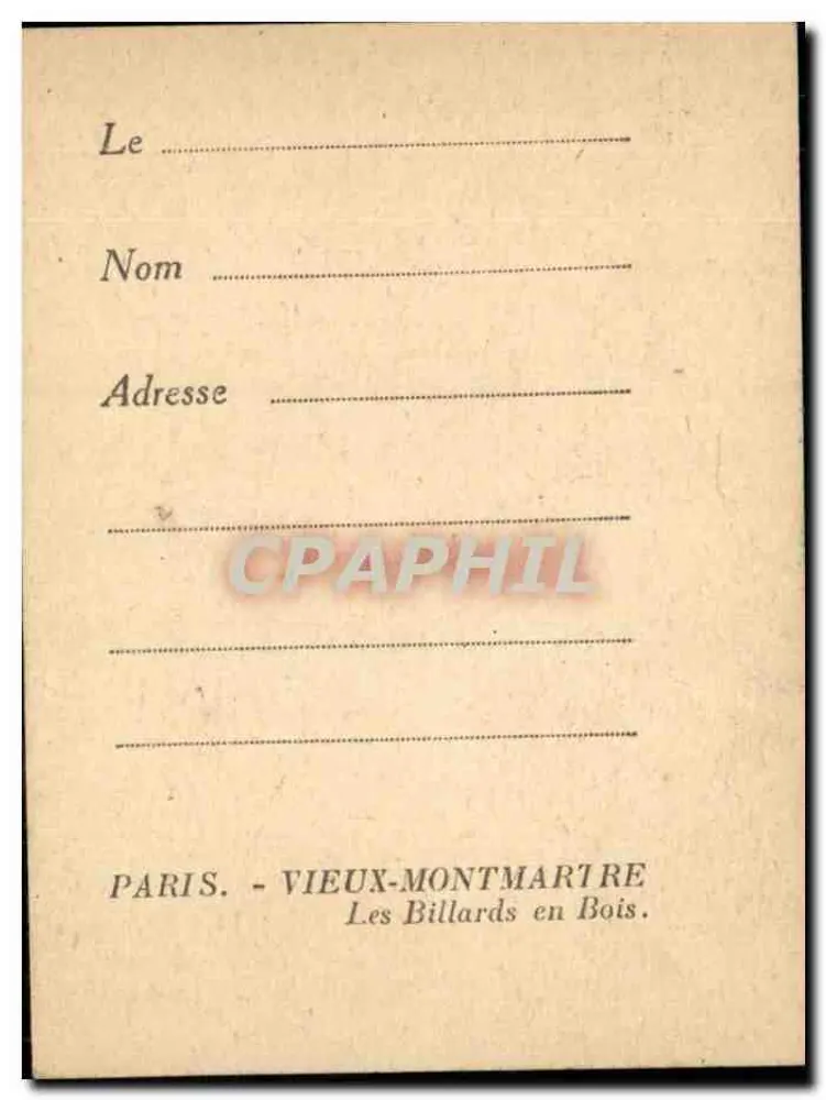 Paris - Vieux-Montmartre — Die Holzbillard — Verleger Paris - Vieux-Montmartre - Rückseite