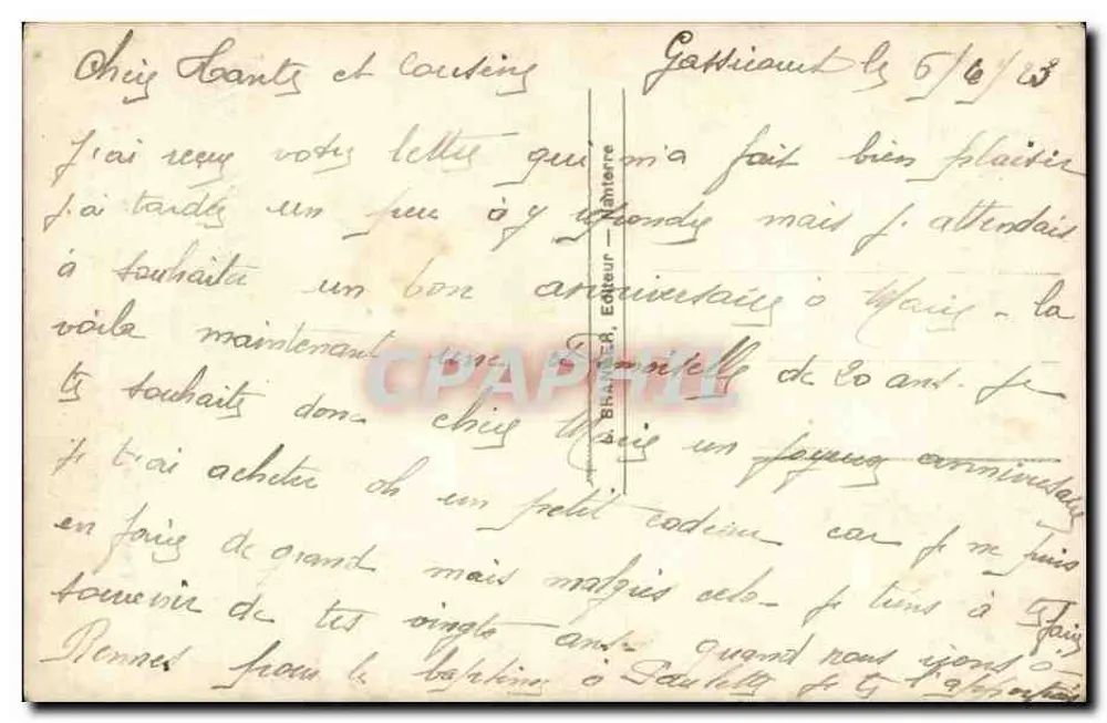 Frau sitzend mit Blumenstab — April — Verlag Blaizet, Nr. 6364 - Rückseite