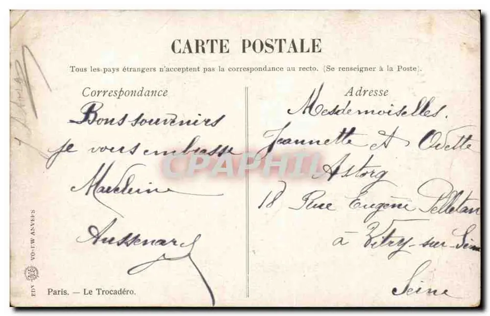 O Palácio de Chaillot — Paris — Editor STRAPHAËL QUINQUINA - Verso