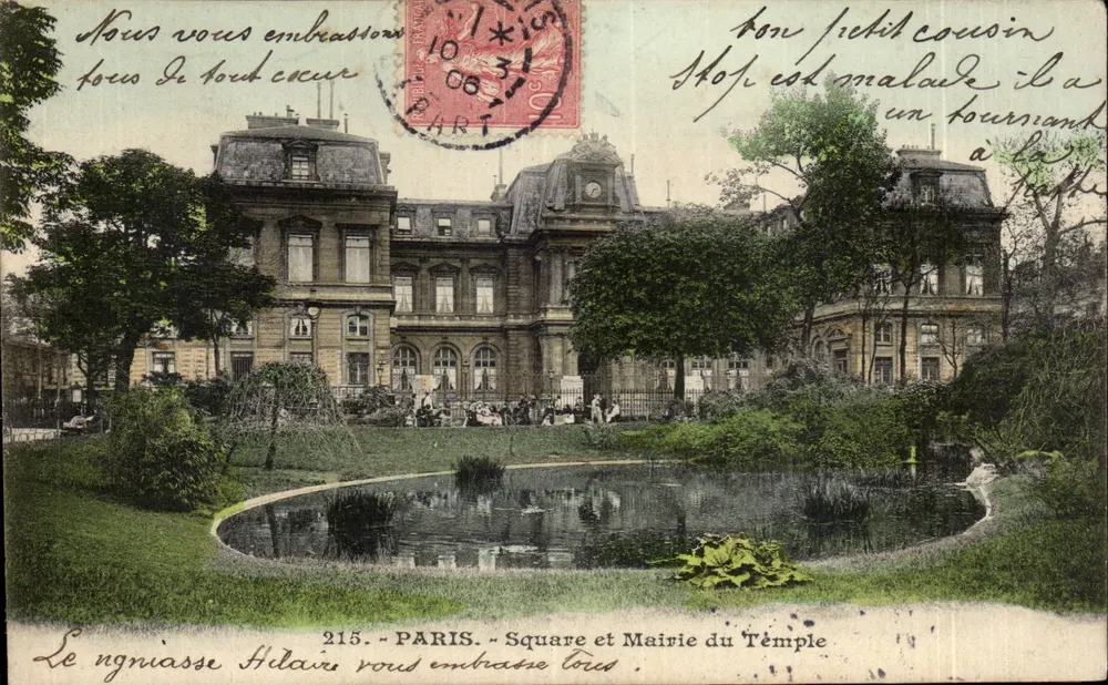 Praça e Prefeitura do Templo — Paris — editor Hélaire, n° 215 - Frente