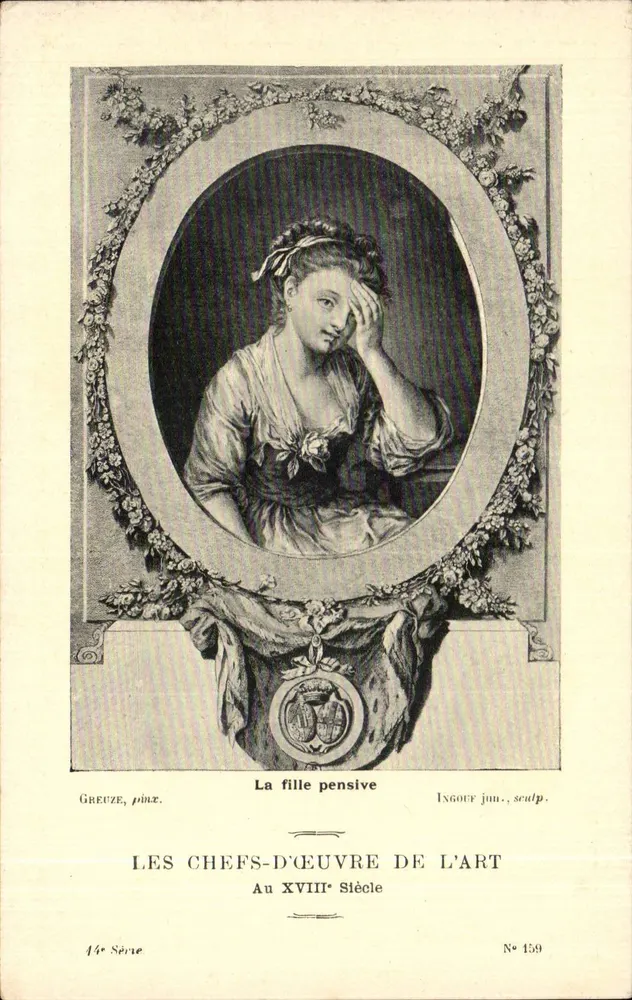 Die nachdenkliche Frau — Griechenland, Maler — Inguoû jun., Bildhauer — Serie 14, Nr. 159 — Meisterwerke der Kunst aus dem 18. Jahrhundert - Vorderseite