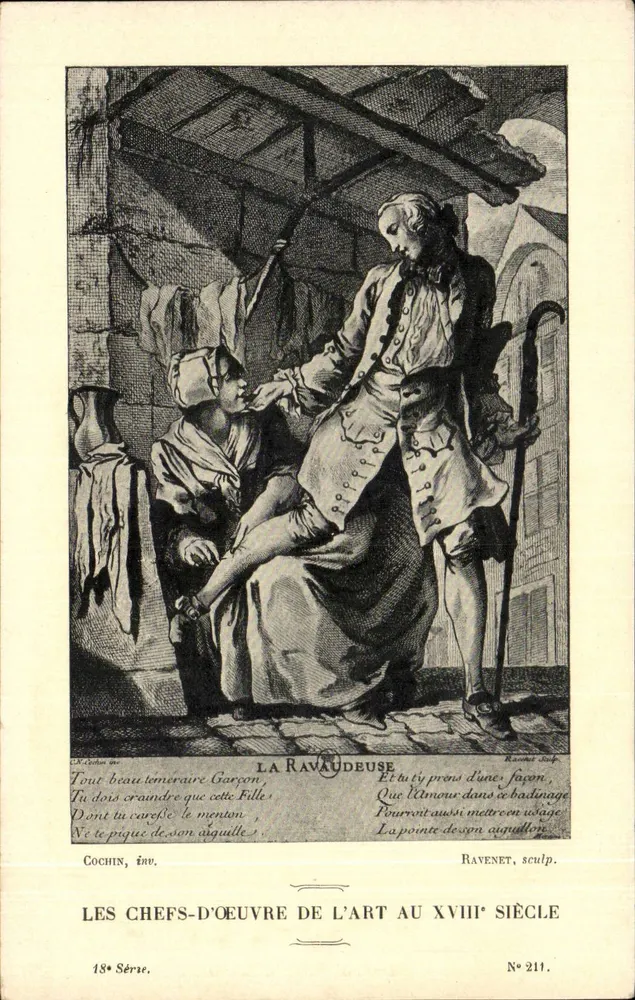 Die Ravadeuse — Kupferstich von RAVENET — Serie 18, Nr. 211 — COCHIN, inc. - Vorderseite