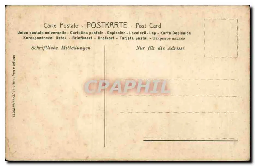 Vaga quebrando contra rochas — cena marítima — editor Stenger & Co., Dresden - Verso