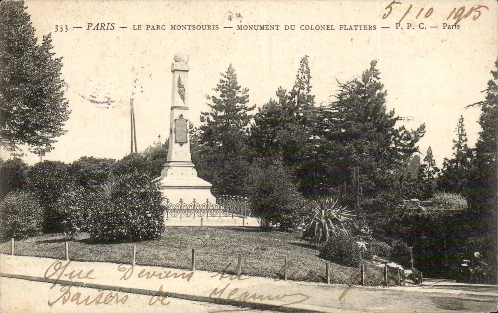Paris — Le Parc Montsouris — Denkmal des Colonel Flatters — P.P.C. Paris - Vorderseite