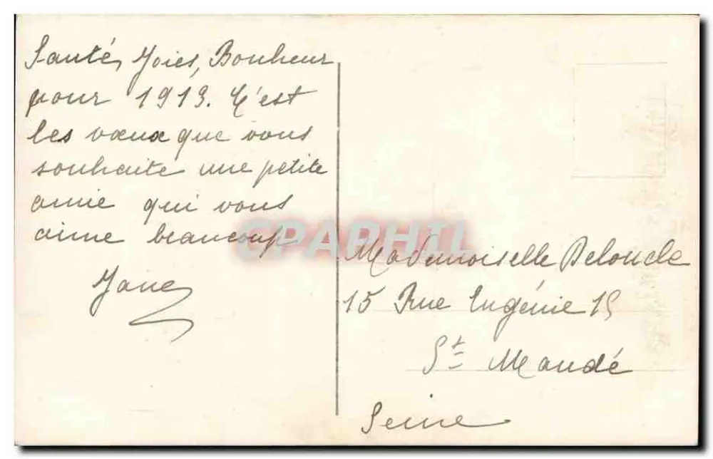 Mädchen im Hut und Schal — Frohe Neujahr 1913 — K.M. PARIS - Rückseite
