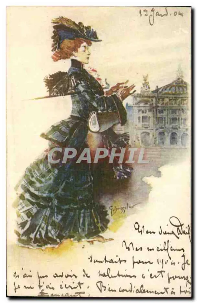 Frau in einem Karohemd — Paris — Gravur von G. Brugzeler - Vorderseite