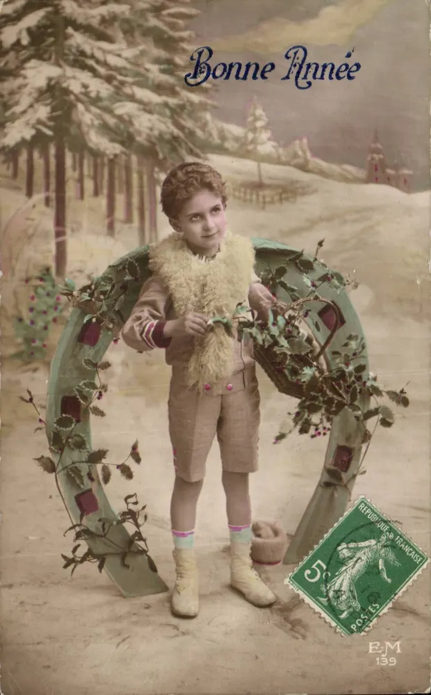 Kind mit Weihnachtskrone — Frohe Weihnachten — E.M. 139 - Vorderseite