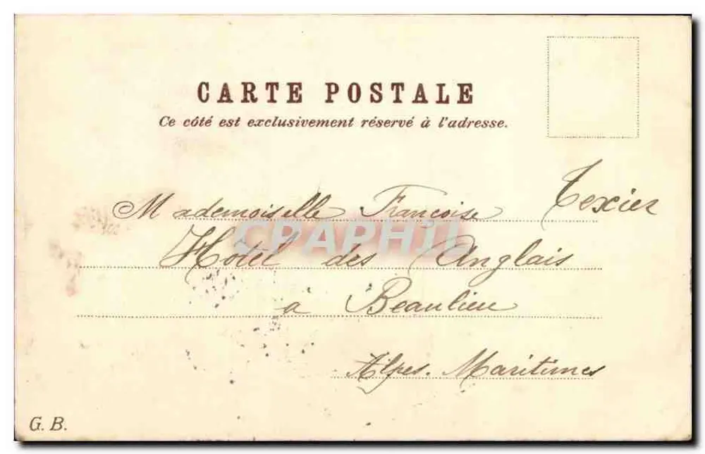 Arranjo de flores de muguet — Boa Ano — Carta postal do Hotel dos Ingleses em Beaulieu - Verso