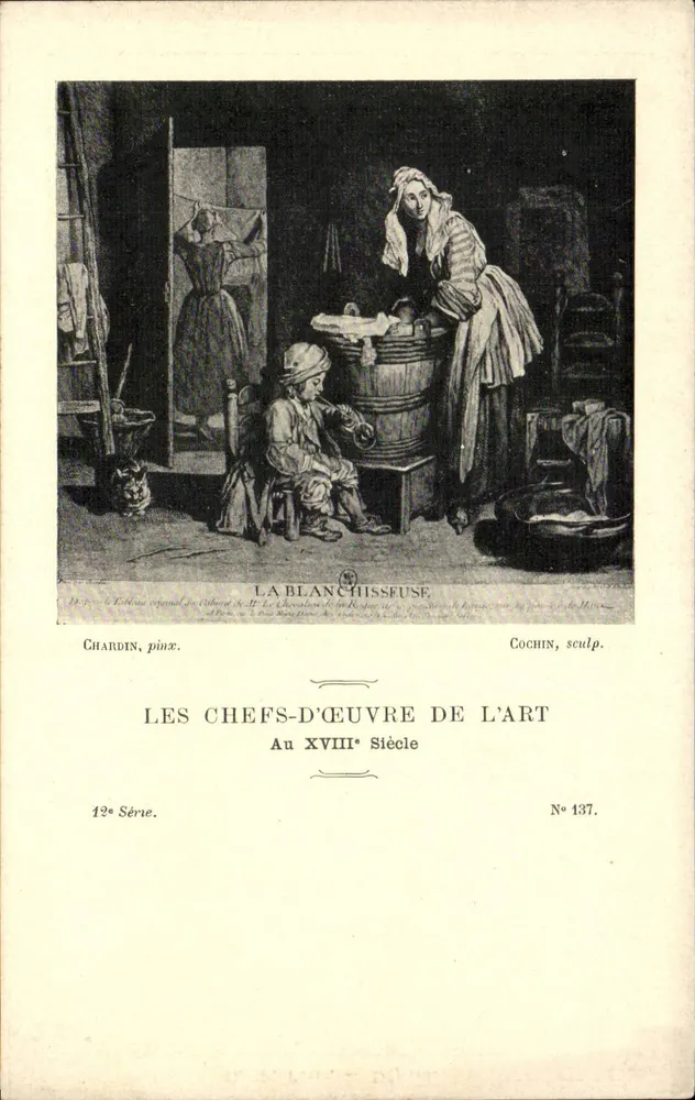Die Wäscherin — Werk von Chardin, gestochen von Cochin — Serie 12, Nr. 137 - Vorderseite