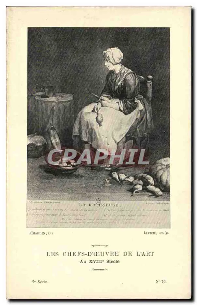 Die Traubenleserin — Im 18. Jahrhundert — Chardrin, inv. & Lépicier, sculp. — Meisterwerke der Kunst, 1. Serie, Nr. 76 - Vorderseite