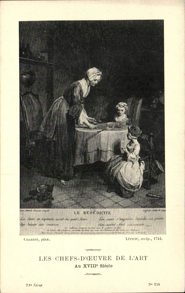 Die Segnung — Schwester, die für ihren kleinen Bruder betet — Chardin, Maler — Lépicier, Bildhauer, 1744 — Serie 21, n° 250 - Vorderseite