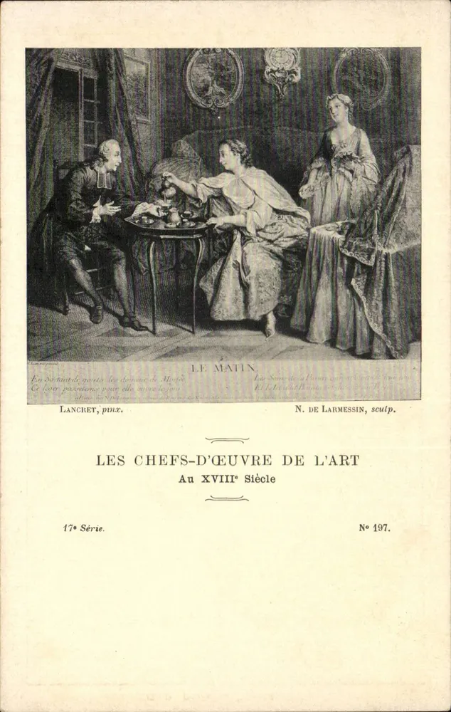 Morgen — Der Abend von Madame de Maintenon — Meisterwerke der Kunst aus dem 18. Jahrhundert — 17. Serie, Nr. 197 - Vorderseite
