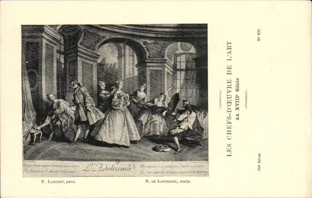 Die Jugend — Szene aus dem Hofleben — N. Lancret, pinx. und N. de Larmessin, sculp. — Serie 20, Nr. 225 - Vorderseite