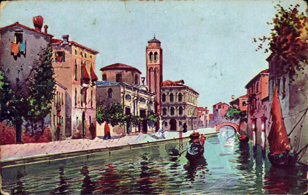 Vue de Venise — Canal avec édifice et gondole — éditeur Moka Leroux - Frente
