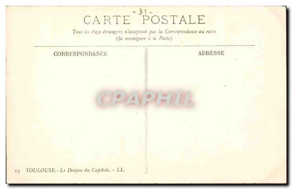Donjon Capitole — Toulouse — wyd. LL, nr 31 - Rewers