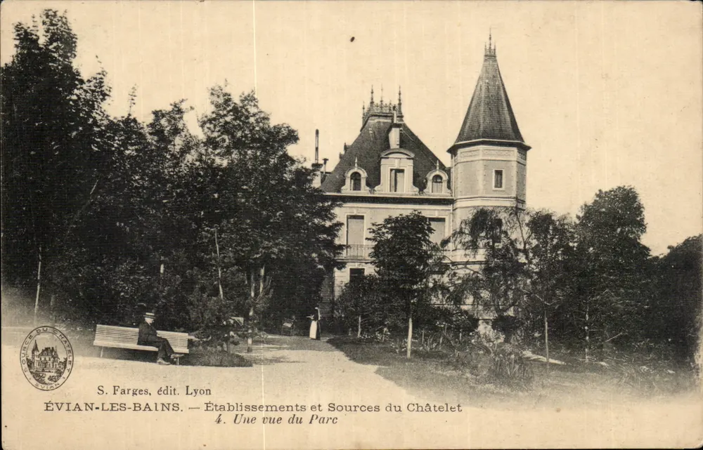 Évian-les-Bains — Einrichtungen und Quellen von Châtelet — Ansicht des Parks — S. Fargues, Verlag Lyon, Nr. 4 - Vorderseite