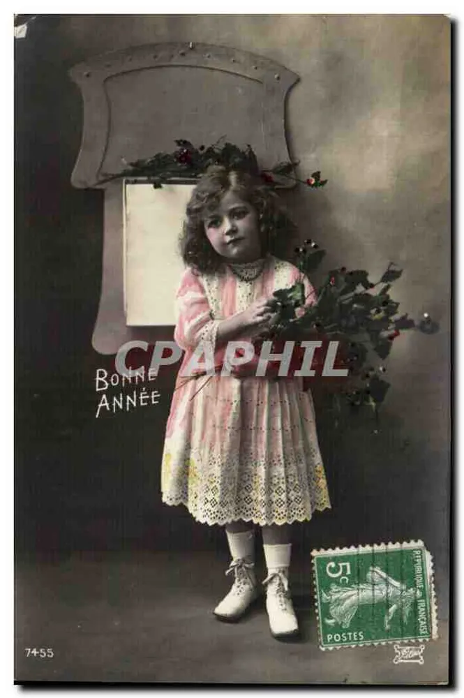 Mädchen in einem rosa Kleid — Frohe Neujahr — unbekannter Verlag, Nr. 74-55 - Vorderseite